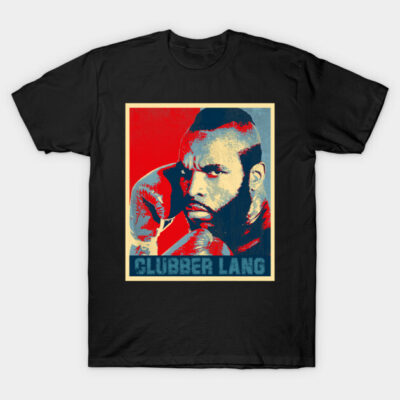 Black graphic t-shirt with bold design, featuring vintage boxing theme and text, perfect for casual wear.