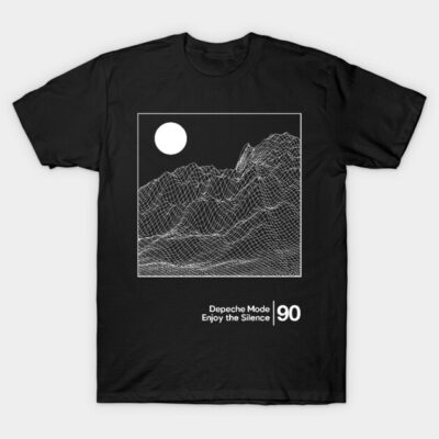 Black graphic t-shirt featuring abstract mountain design and text, perfect for casual wear, cotton material.