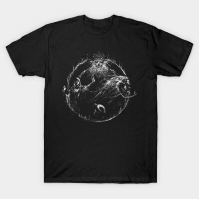 Black cotton T-shirt with white animal face graphic, casual style, suitable for everyday wear.