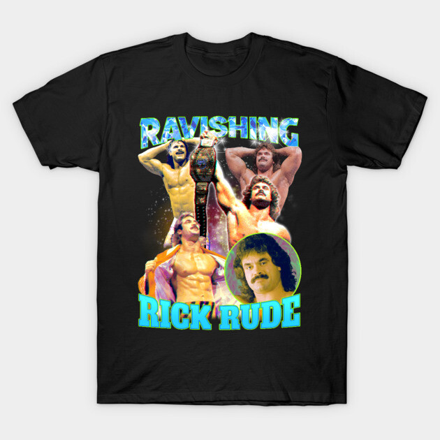 Black graphic t-shirt featuring colorful retro wrestling design, ideal for casual wear, 100% cotton.
