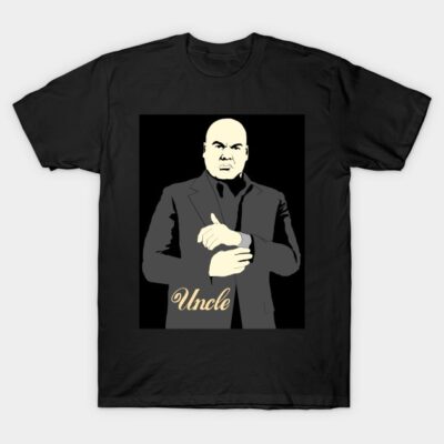 Black graphic t-shirt featuring a bold design with the word "Uncle" in elegant font, perfect for casual wear.