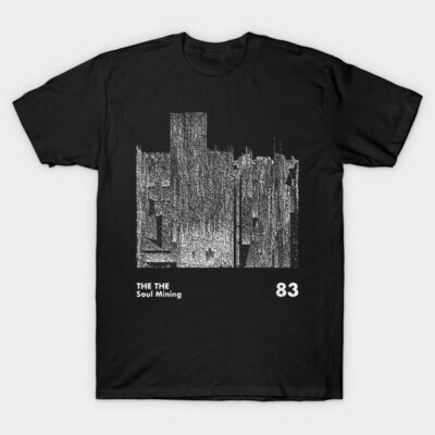 Black graphic t-shirt featuring abstract white design with text "Soul Mining 83," casual cotton apparel for daily wear.