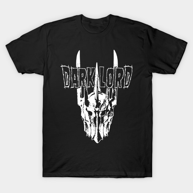 "Black graphic t-shirt with bold 'Dark Lord' text and horned helmet design, perfect for casual wear or fans of fantasy."