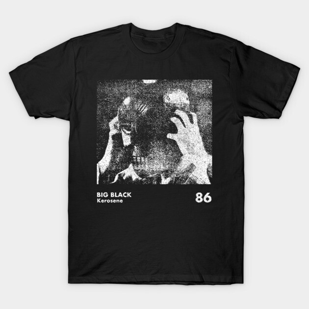 Black graphic t-shirt featuring abstract design with text "Big Black Kerosene" and number "86", casual unisex style.