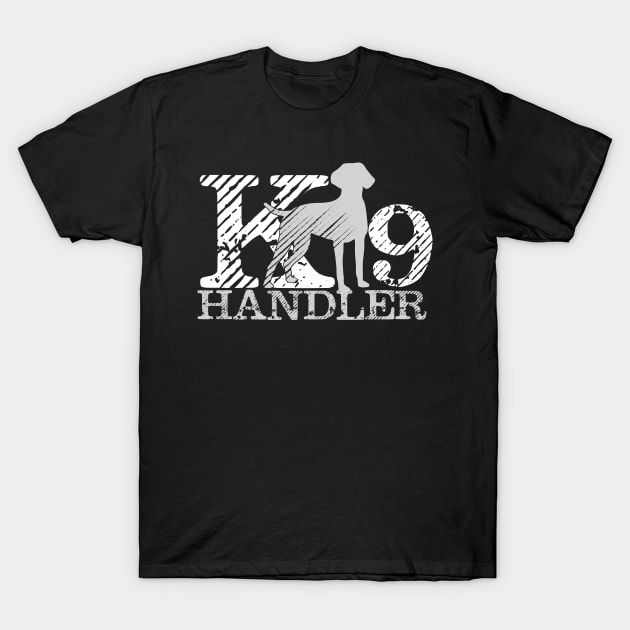 Black K9 handler t-shirt with white dog silhouette design, casual cotton wear for dog lovers and enthusiasts.