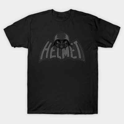 Black t-shirt with helmet graphic and bold text, casual wear, 100% cotton, unisex design for everyday use.