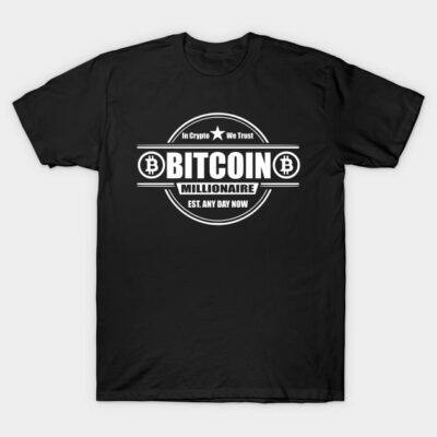 Black Bitcoin Millionaire T-shirt, short-sleeve, cotton, crypto-themed graphic, casual wear for enthusiasts.