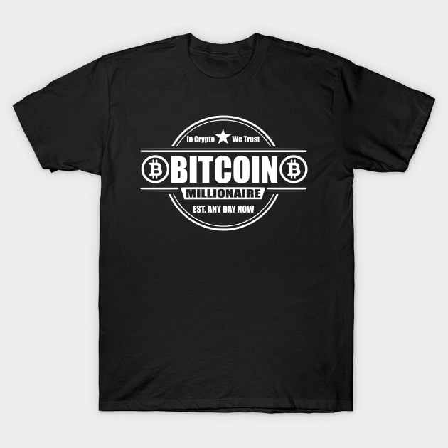 Black Bitcoin Millionaire T-shirt, short-sleeve, cotton, crypto-themed graphic, casual wear for enthusiasts.