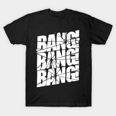 Black T-shirt with bold white text graphic design, casual style, cotton material, perfect for everyday wear.