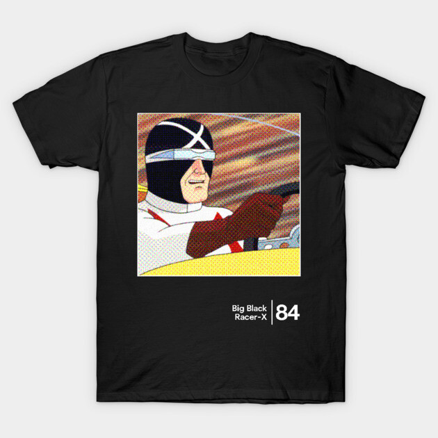 Black t-shirt featuring a vintage racer design, ideal for motorsport enthusiasts. Comfortable cotton material.