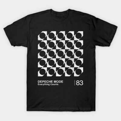 Black graphic t-shirt with geometric pattern and text, casual style, made of cotton, ideal for everyday wear.