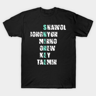 Black graphic T-shirt with bold white and turquoise text design, perfect for casual wear.