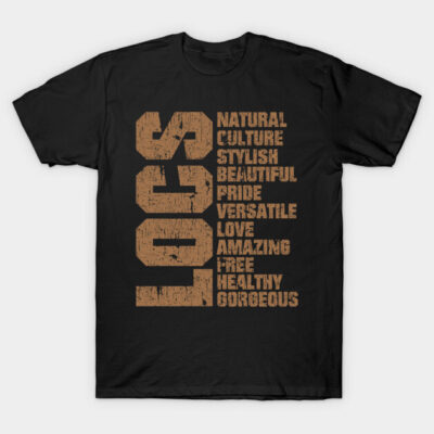 Black t-shirt with bold brown text design, highlighting words like "Natural" and "Stylish," casual wear material.