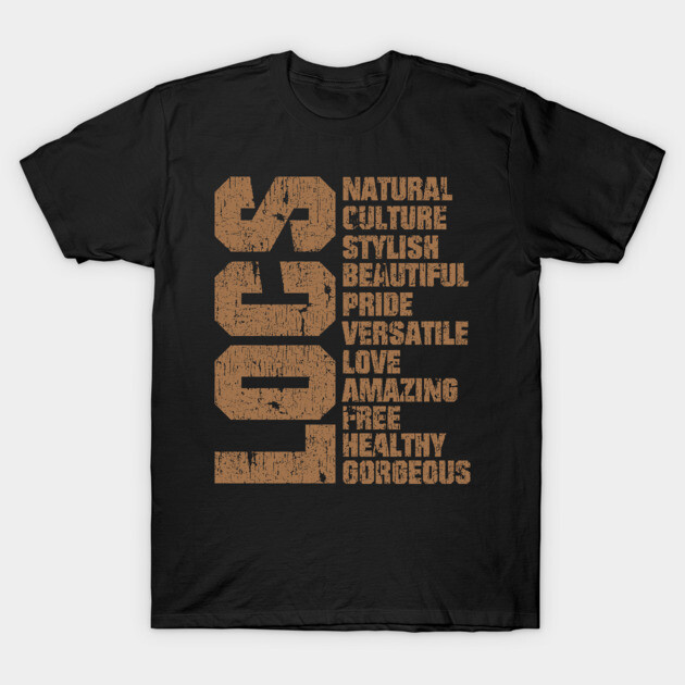Black t-shirt with bold brown text design, highlighting words like "Natural" and "Stylish," casual wear material.