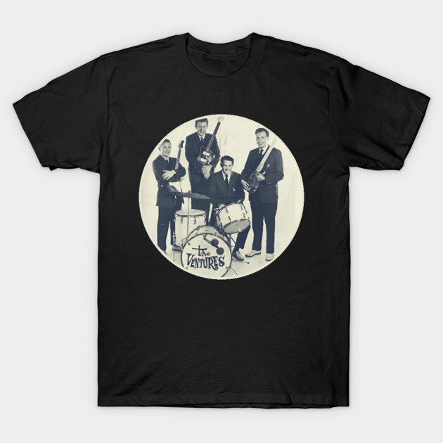 Black graphic t-shirt featuring vintage band design, casual fit, soft cotton material, ideal for music enthusiasts.