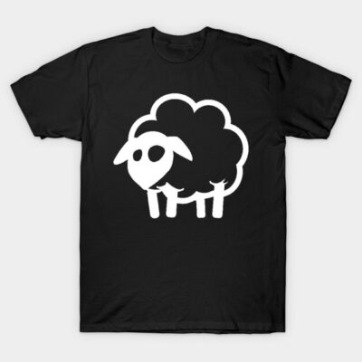 Black T-shirt featuring a cute sheep graphic, casual style, perfect for everyday wear, soft cotton material.
