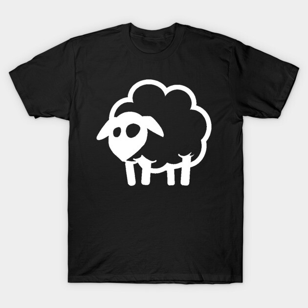Black T-shirt featuring a cute sheep graphic, casual style, perfect for everyday wear, soft cotton material.