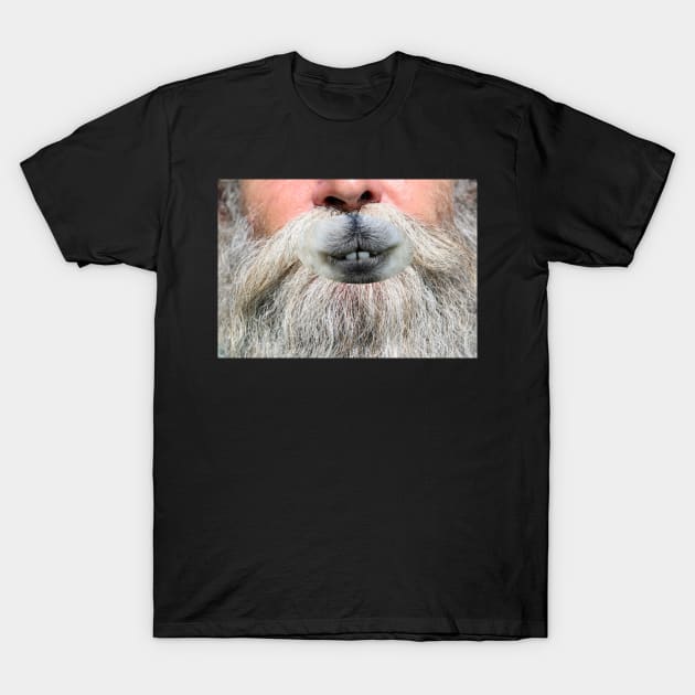 Black cotton t-shirt with a humorous beard and lips graphic design. Casual wear, comfortable and stylish.