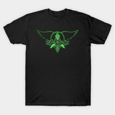Black t-shirt with green vintage logo, casual style, comfortable cotton material, ideal for everyday wear.