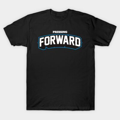 Black "Pressing Forward" graphic T-shirt, sporty style, casual wear, soft cotton fabric, ideal for everyday use.