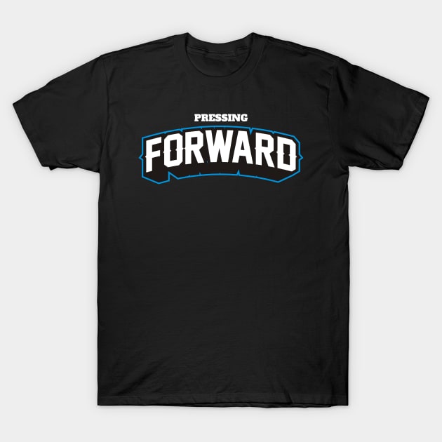 Black "Pressing Forward" graphic T-shirt, sporty style, casual wear, soft cotton fabric, ideal for everyday use.
