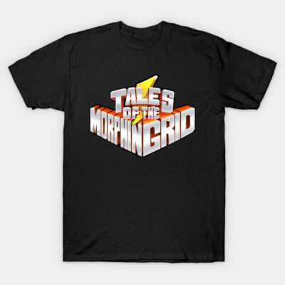 Black "Tales of the Morphing Grid" graphic t-shirt, casual style, cotton material, unisex design.