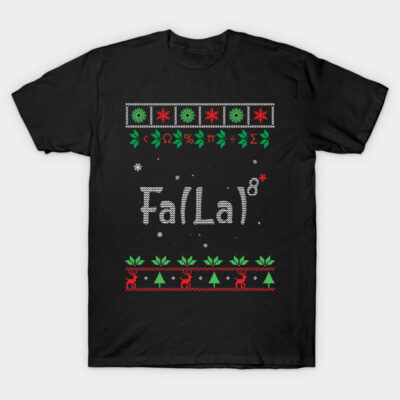 Black novelty t-shirt with festive math-themed design, featuring symbols and holiday patterns, ideal for holiday wear.