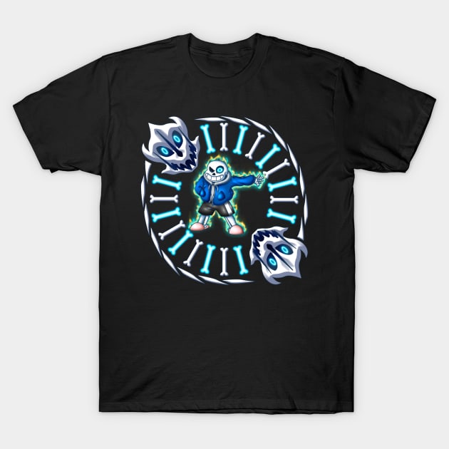 Black graphic t-shirt featuring colorful design with cartoon character and abstract elements, ideal for casual wear.