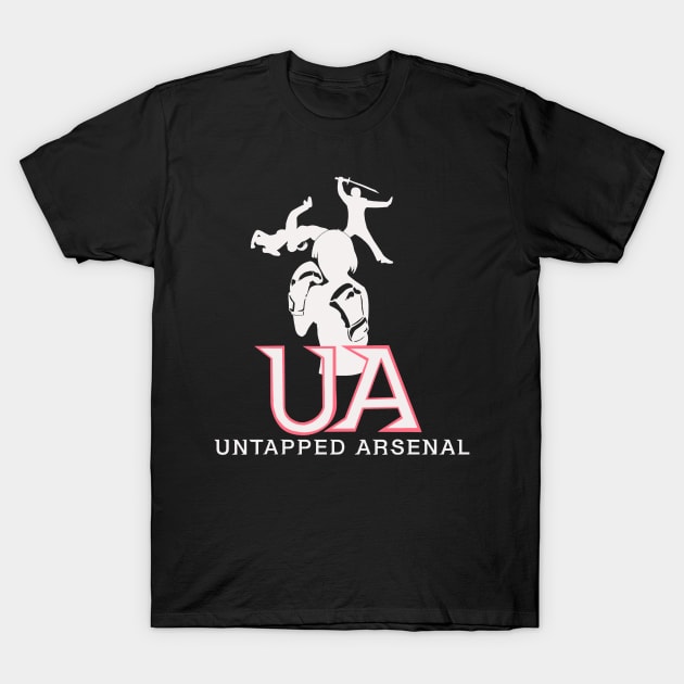 Black "Untapped Arsenal" t-shirt with graphic design, casual style, cotton material, ideal for everyday wear.