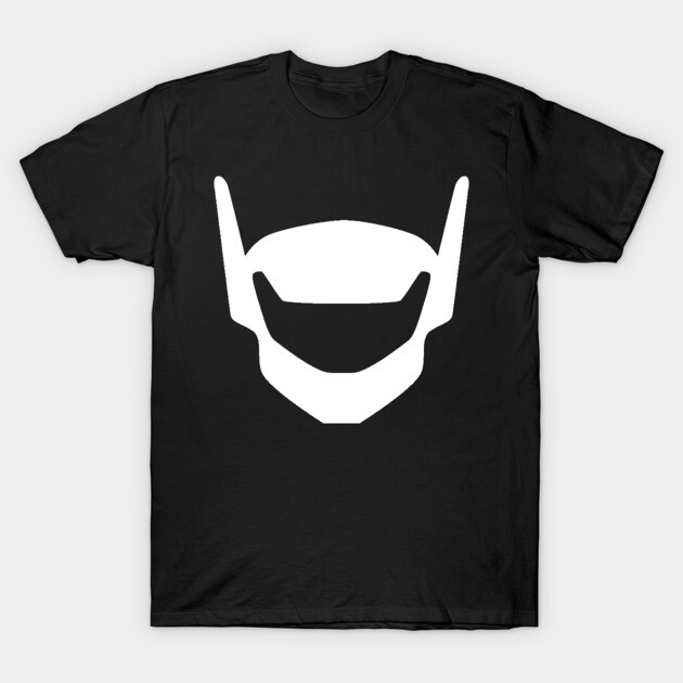 Black T-shirt with white futuristic helmet design, casual unisex style, soft cotton material, perfect for everyday wear.