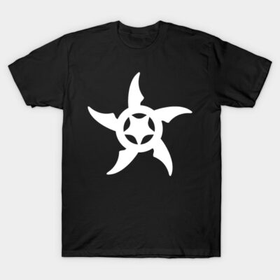 Black t-shirt with white shuriken design, casual unisex style, ideal for everyday wear, 100% cotton material.