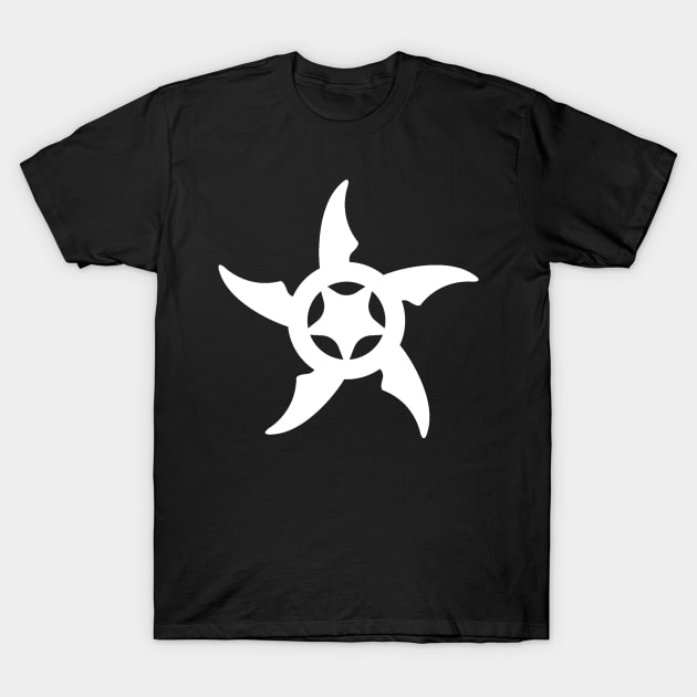 Black t-shirt with white shuriken design, casual unisex style, ideal for everyday wear, 100% cotton material.