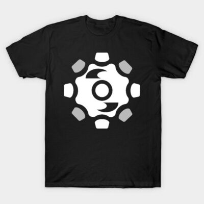 Black cotton t-shirt with abstract white and gray geometric design, perfect for casual wear and comfortable fit.