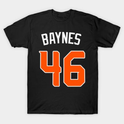 Black sports jersey t-shirt with bold orange number 46 and white lettering, ideal for casual wear or team events.