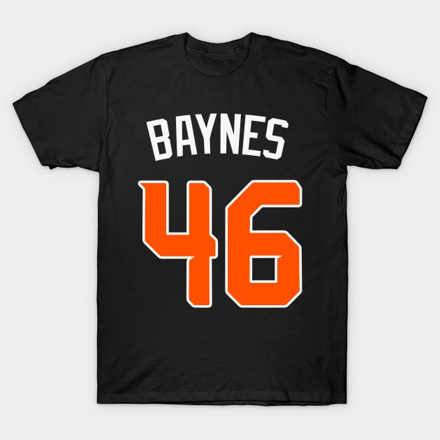 Black sports jersey t-shirt with bold orange number 46 and white lettering, ideal for casual wear or team events.