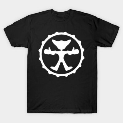 Black cotton T-shirt with white abstract logo design, casual style, perfect for everyday wear.