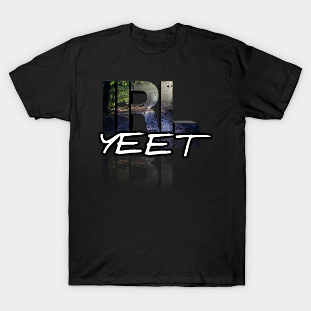 Black graphic t-shirt with "IRL YEET" design, casual cotton apparel for everyday wear.