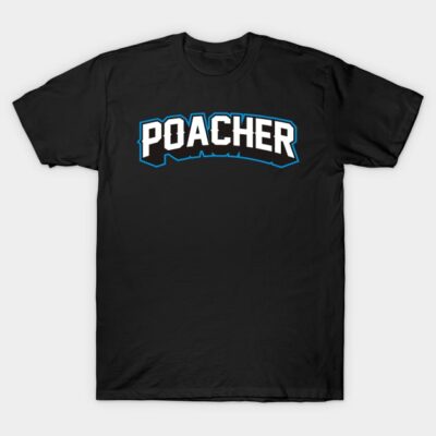 Black "Poacher" graphic t-shirt, casual style, cotton material, unisex design, perfect for everyday wear.