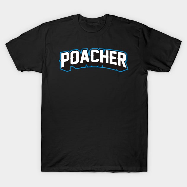 Black "Poacher" graphic t-shirt, casual style, cotton material, unisex design, perfect for everyday wear.