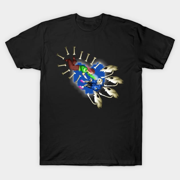 Black cotton t-shirt featuring colorful graphic design with abstract elements, suitable for casual wear.