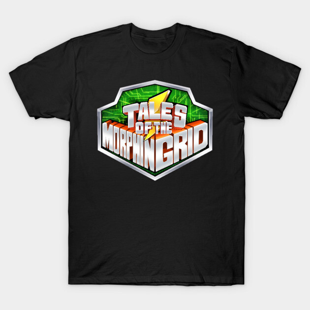 Black "Tales of the Morphing Grid" graphic t-shirt, casual style, cotton material, ideal for everyday wear.