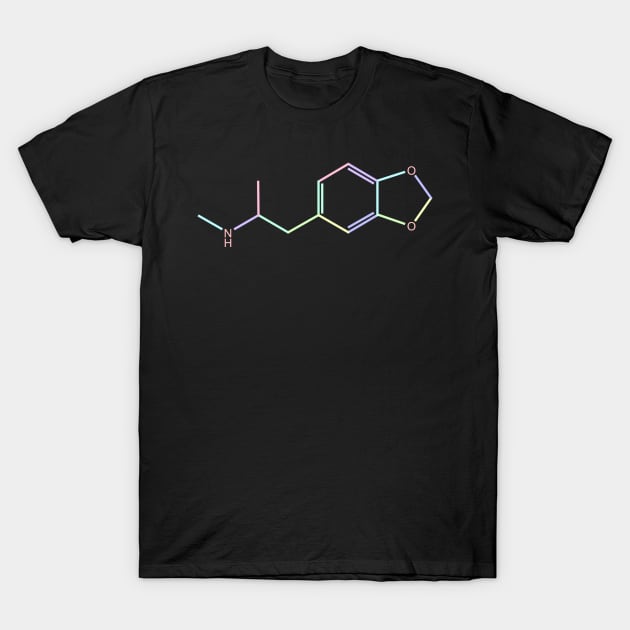 Black cotton t-shirt with colorful chemical structure design, casual wear, unisex style, comfortable fabric.