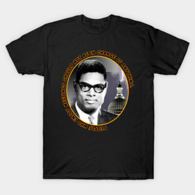 Black cotton t-shirt with bold graphic design featuring text and vintage-style imagery, ideal for casual wear.