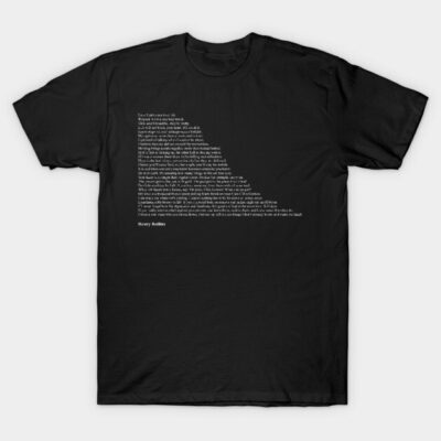 Black t-shirt with white text design, casual style, made of 100% cotton, perfect for everyday wear.