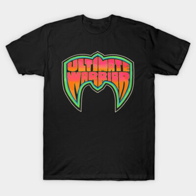Black T-shirt with colorful "Ultimate Warrior" graphic, casual style, perfect for daily wear, 100% cotton material.