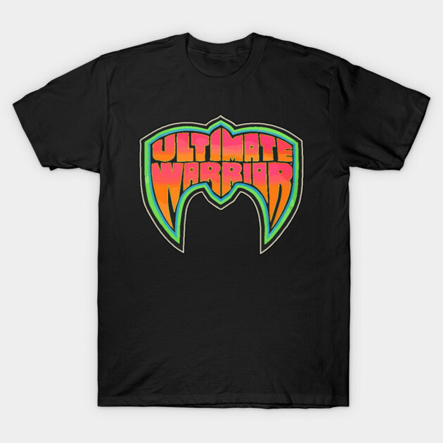 Black T-shirt with colorful "Ultimate Warrior" graphic, casual style, perfect for daily wear, 100% cotton material.