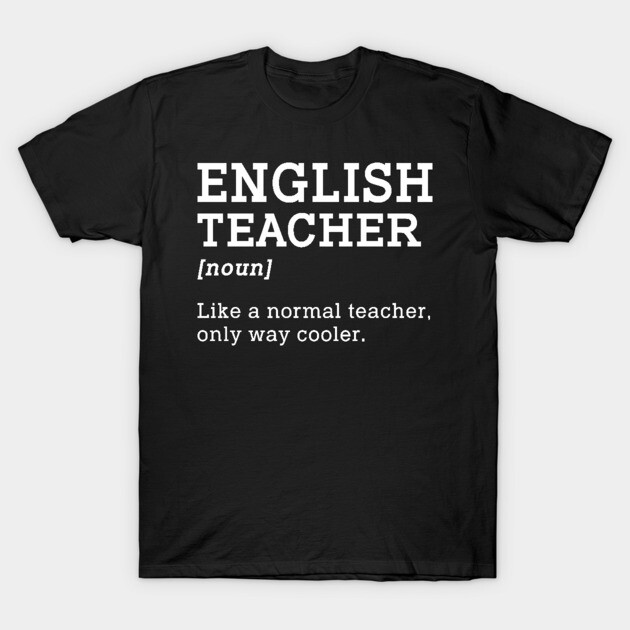 Black cotton t-shirt with "English Teacher" text in white, casual style, ideal for teachers, comfortable daily wear.