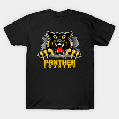Black "Panther Country" T-shirt with bold graphic design, casual style, ideal for everyday wear, cotton fabric.