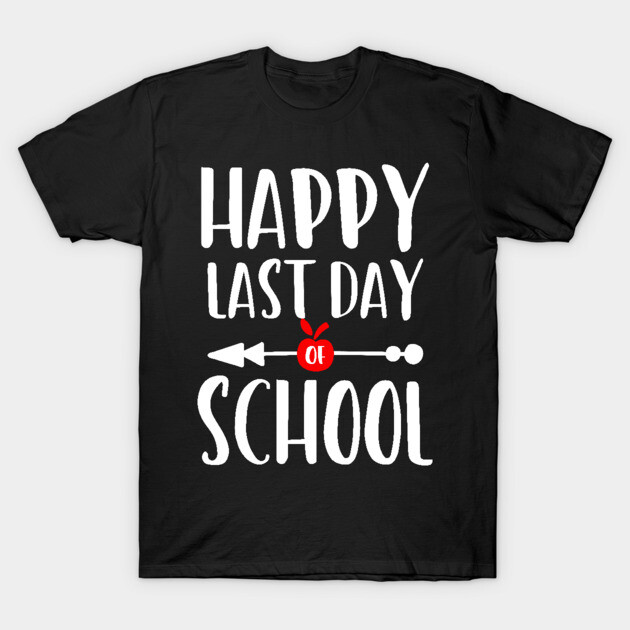 Black "Happy Last Day of School" graphic t-shirt, casual style, ideal for end-of-school celebrations, cotton material.