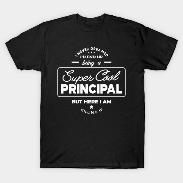 Black cotton T-shirt with white text design, "Super Cool Principal." Casual wear, ideal for educators or gifting.